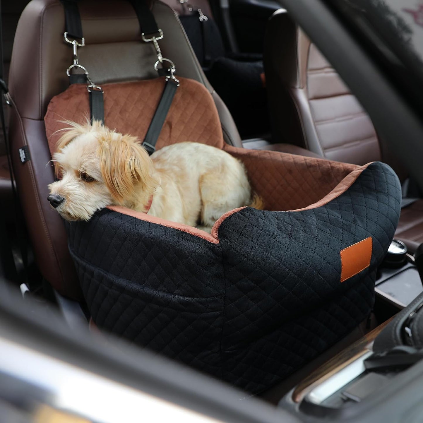 Dog Car Seat for Small/Medium Dogs,2 Adjustable Seat Belt,Memory Foam with Soft Fabric Pets Travel Car Bed with Non-Slip Bottom,Easily Installed in Front and Back Seats,Removable and Washable(H-Blabro