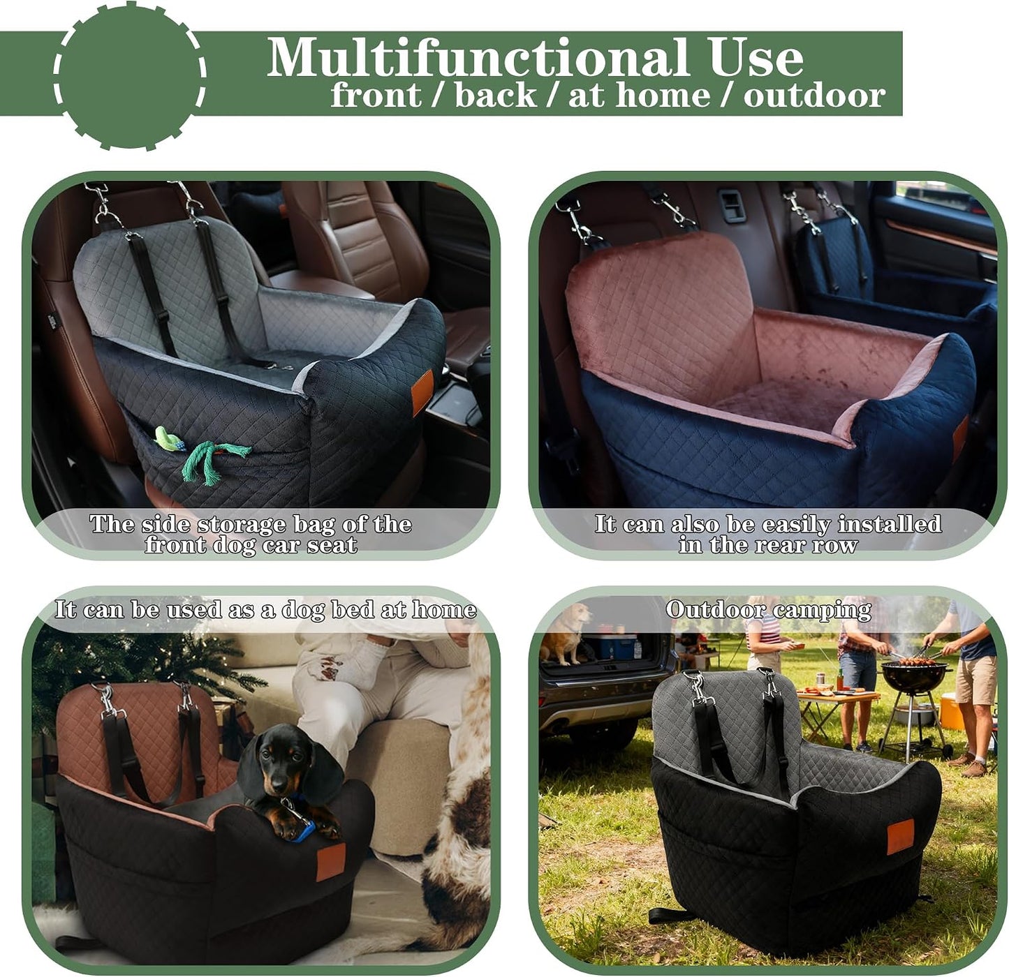 Dog Car Seat for Small/Medium Dogs,2 Adjustable Seat Belt,Memory Foam with Soft Fabric Pets Travel Car Bed with Non-Slip Bottom,Easily Installed in Front and Back Seats,Removable and Washable(H-Blabro