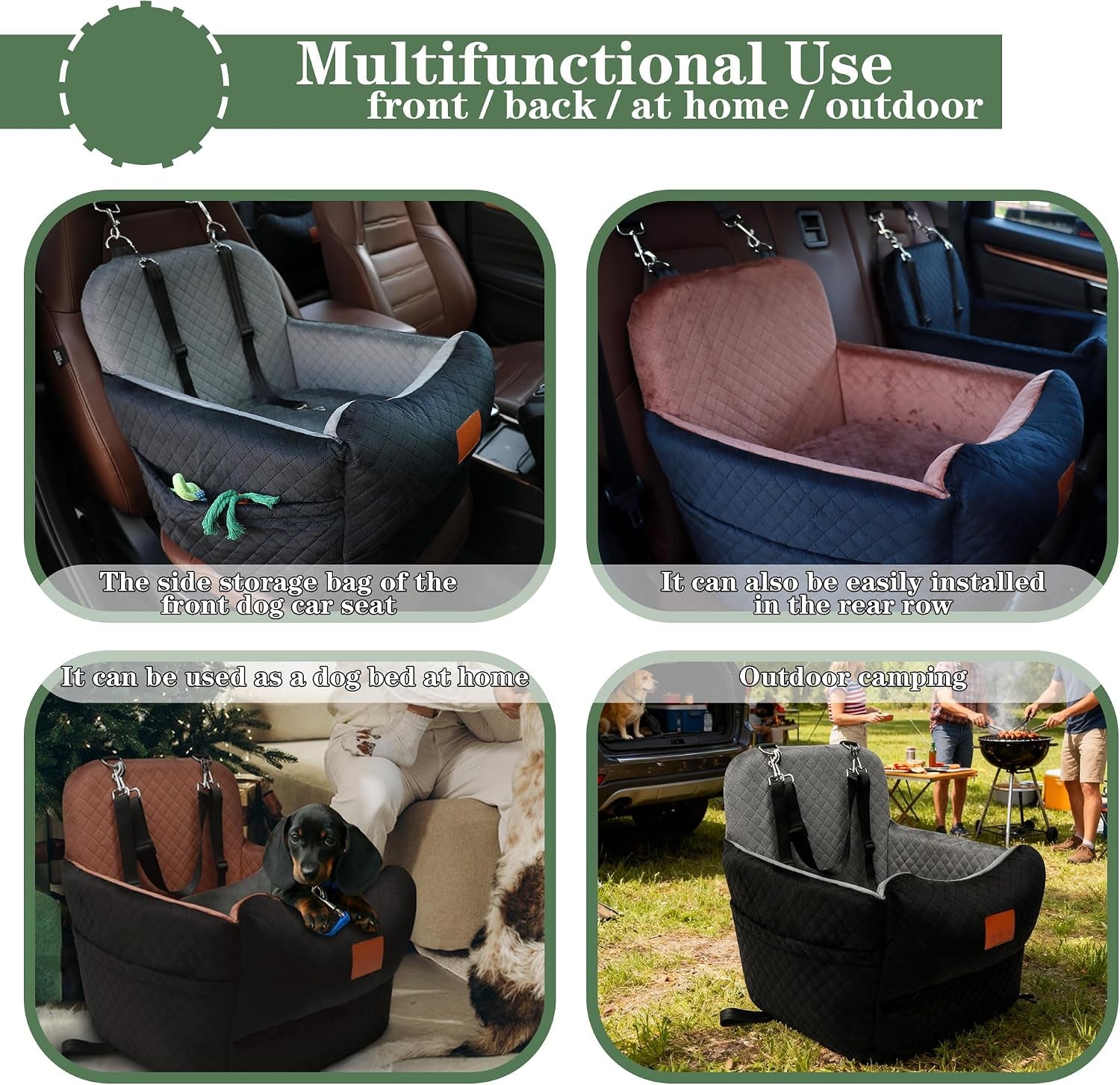 Dog Car Seat for Small/Medium Dogs,2 Adjustable Seat Belt,Memory Foam with Soft Fabric Pets Travel Car Bed with Non-Slip Bottom,Easily Installed in Front and Back Seats,Removable and Washable(H-Blabro