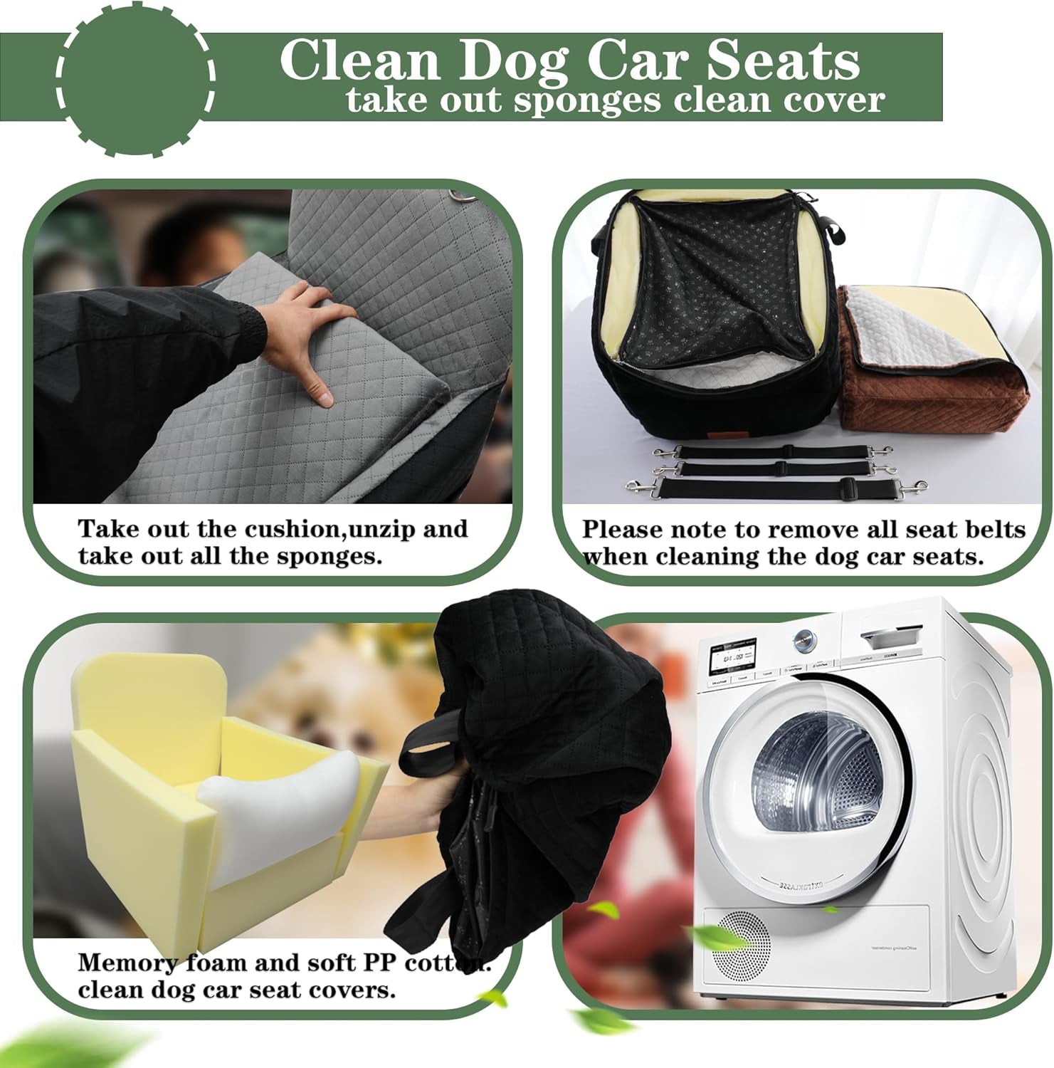 Dog Car Seat for Small/Medium Dogs,2 Adjustable Seat Belt,Memory Foam with Soft Fabric Pets Travel Car Bed with Non-Slip Bottom,Easily Installed in Front and Back Seats,Removable and Washable(H-Blabro