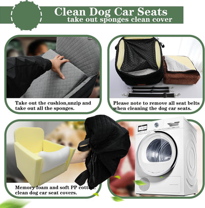 Dog Car Seat for Small/Medium Dogs,2 Adjustable Seat Belt,Memory Foam with Soft Fabric Pets Travel Car Bed with Non-Slip Bottom,Easily Installed in Front and Back Seats,Removable and Washable(H-Blabro