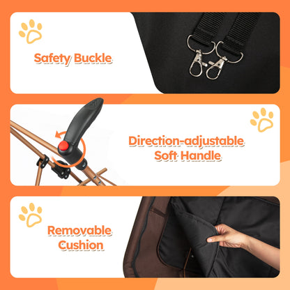 3-In-1 Pet Stroller, Foldable 4-Wheel Cat & Dog Stroller with Detachable Carrier, Canopy and Storage Basket, up to 60Lbs, Brown
