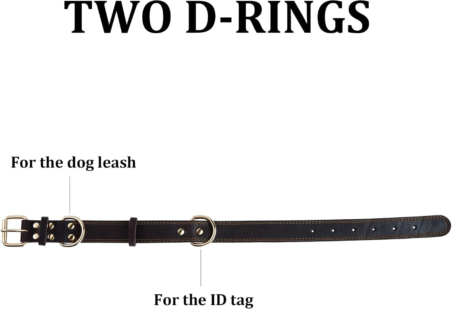 Leather Dog Collar, Genuine Heavy Duty Wide Dog Collar for Small,Medium,Large and Extra Large Dog (S: 0.8" Wide for 13.4"-15.8" Neck, Dual Stitch - Brown)