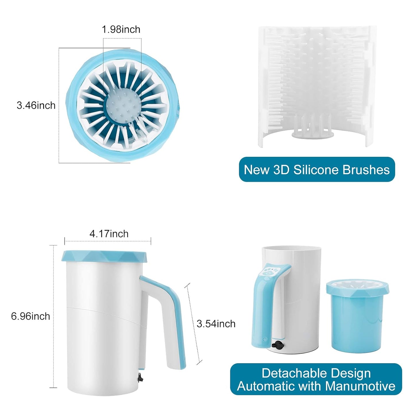 Rechargeable Automatic Pet Paw Cleaner and Washer Cup, 2-in-1 Portable Grooming Tool with Soft Silicone Brush, 7.4V High Power, Ideal for Large Dogs and Cats (Blue)