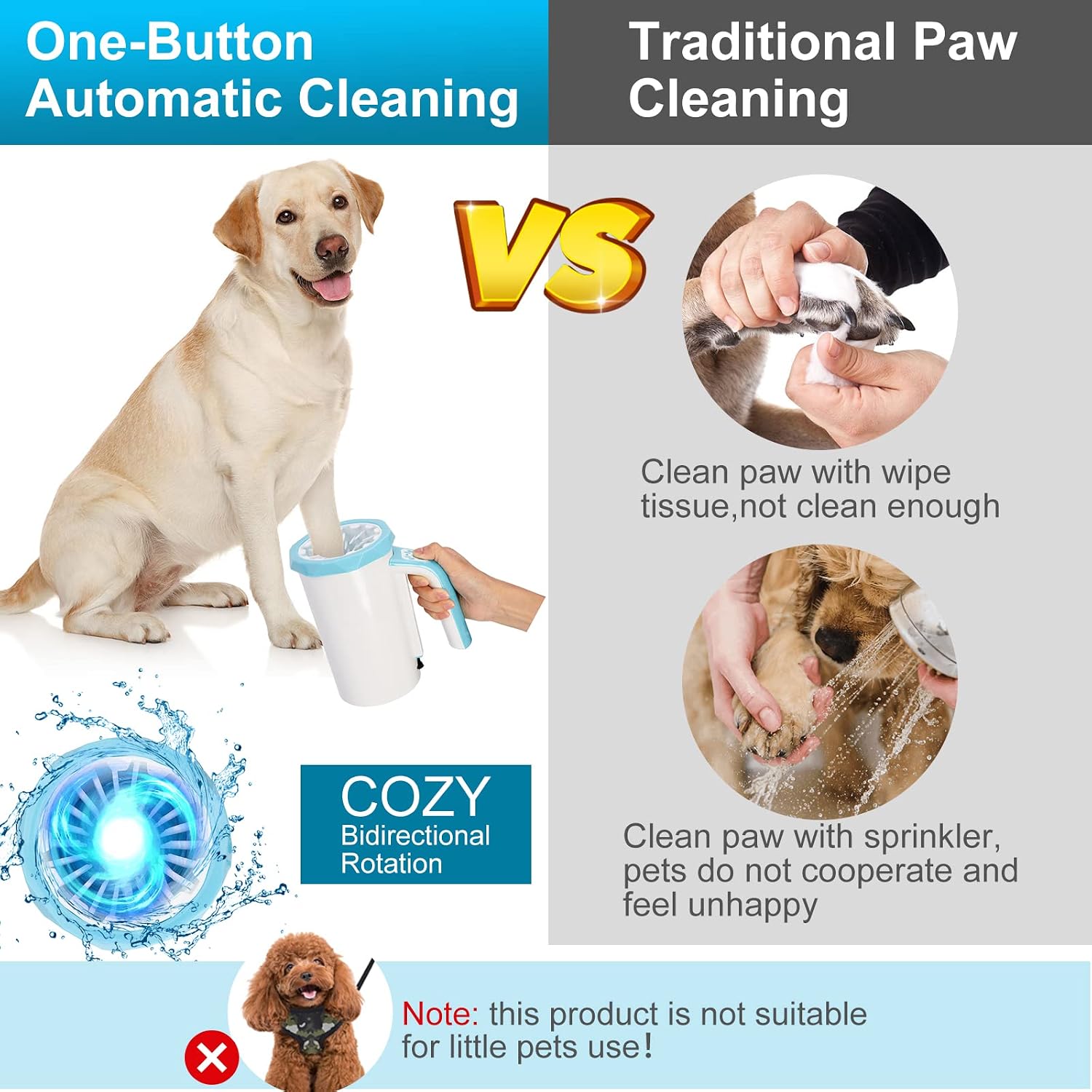 Rechargeable Automatic Pet Paw Cleaner and Washer Cup, 2-in-1 Portable Grooming Tool with Soft Silicone Brush, 7.4V High Power, Ideal for Large Dogs and Cats (Blue)