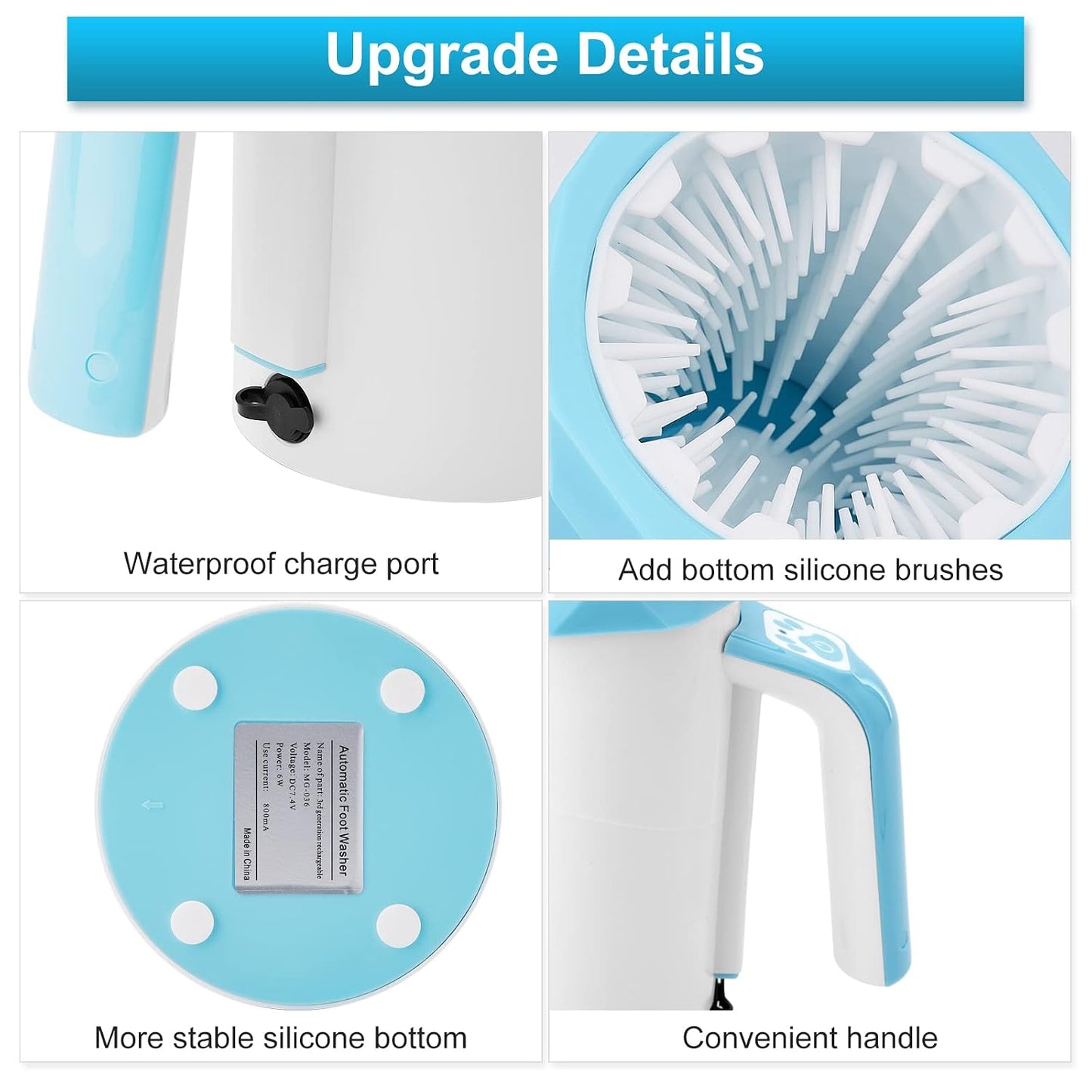Rechargeable Automatic Pet Paw Cleaner and Washer Cup, 2-in-1 Portable Grooming Tool with Soft Silicone Brush, 7.4V High Power, Ideal for Large Dogs and Cats (Blue)