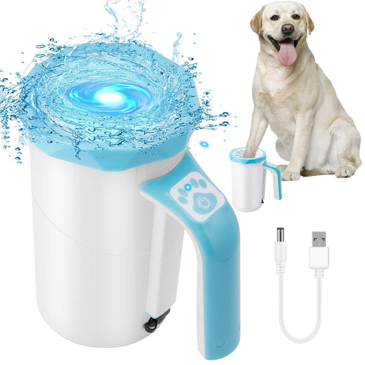 Rechargeable Automatic Pet Paw Cleaner and Washer Cup, 2-in-1 Portable Grooming Tool with Soft Silicone Brush, 7.4V High Power, Ideal for Large Dogs and Cats (Blue)