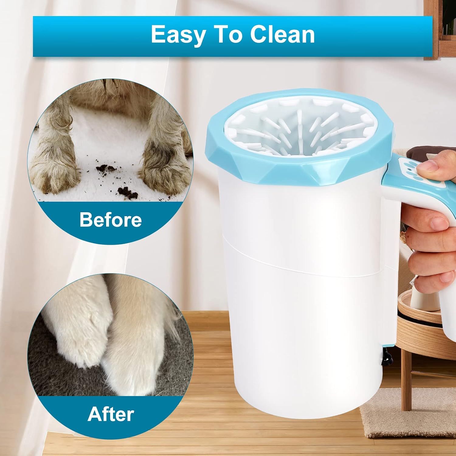 Rechargeable Automatic Pet Paw Cleaner and Washer Cup, 2-in-1 Portable Grooming Tool with Soft Silicone Brush, 7.4V High Power, Ideal for Large Dogs and Cats (Blue)