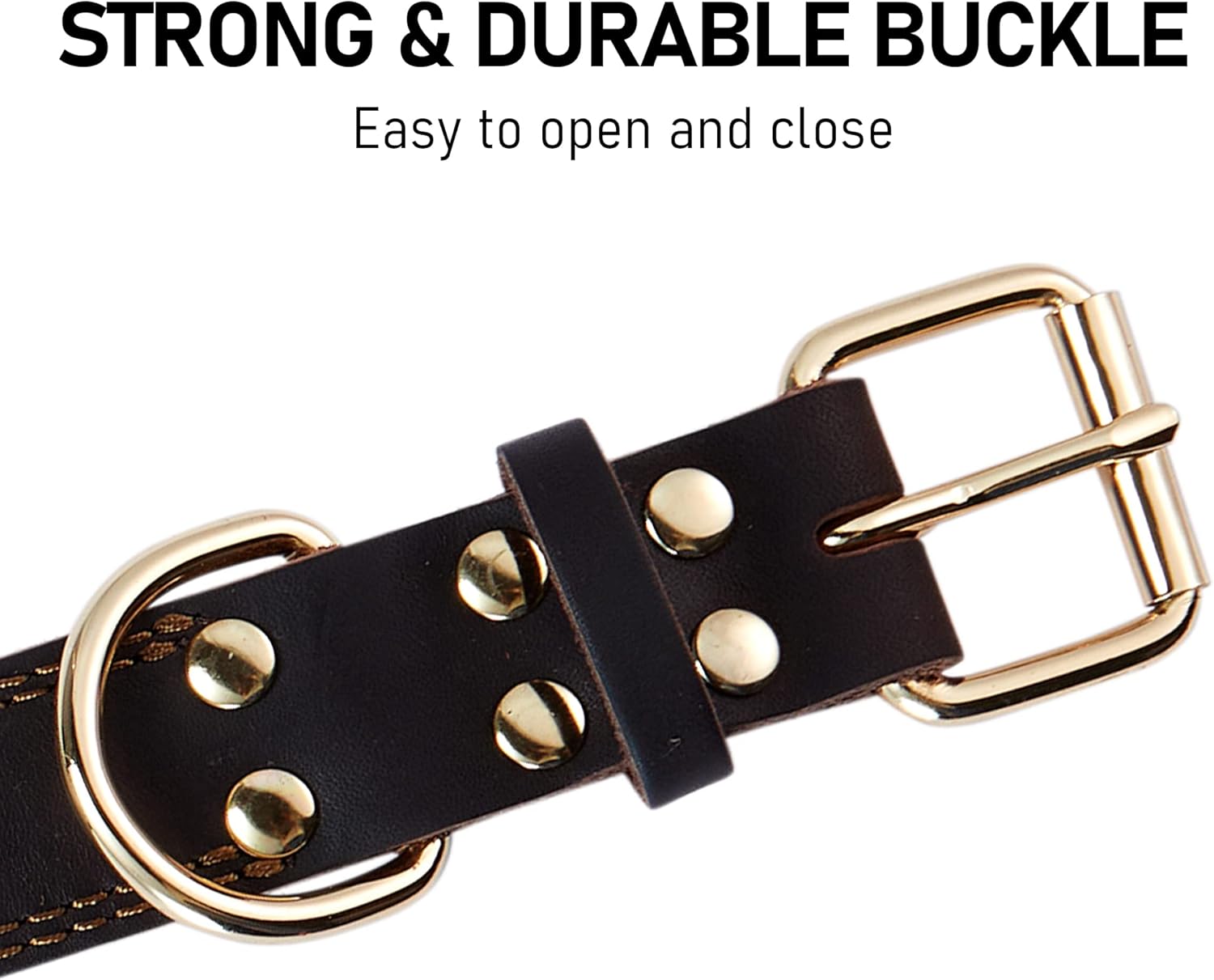 Leather Dog Collar, Genuine Heavy Duty Wide Dog Collar for Small,Medium,Large and Extra Large Dog (S: 0.8" Wide for 13.4"-15.8" Neck, Dual Stitch - Brown)