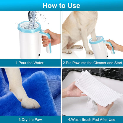 Rechargeable Automatic Pet Paw Cleaner and Washer Cup, 2-in-1 Portable Grooming Tool with Soft Silicone Brush, 7.4V High Power, Ideal for Large Dogs and Cats (Blue)