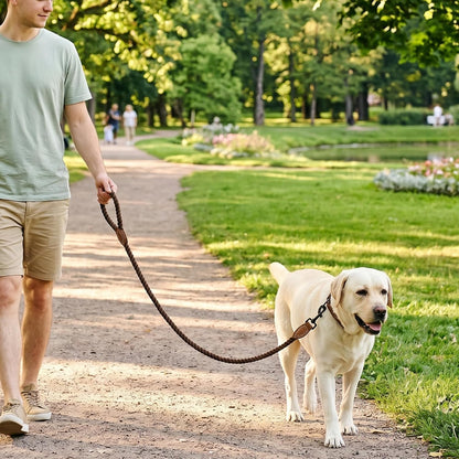 Dog Leash, Braided Cotton Rope Leashes with Leather Tip - Heavy Duty Metal Clasp, 4FT, 1/2" Thick - Wedding, Walking & Training Leash for Small Medium Large Dogs (Dark Brown)