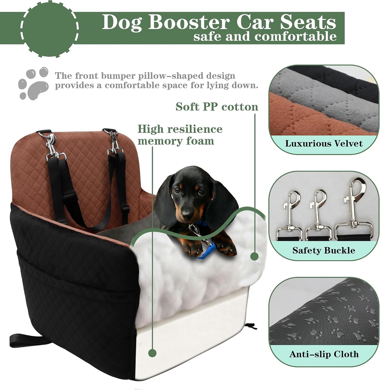 Dog Car Seat for Small/Medium Dogs,2 Adjustable Seat Belt,Memory Foam with Soft Fabric Pets Travel Car Bed with Non-Slip Bottom,Easily Installed in Front and Back Seats,Removable and Washable(H-Blabro